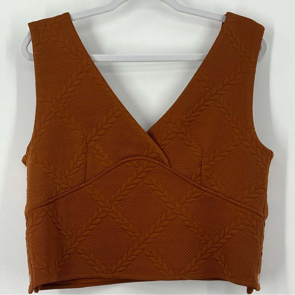 Maeve Rust Brown Textured V-Neck Cropped Tank